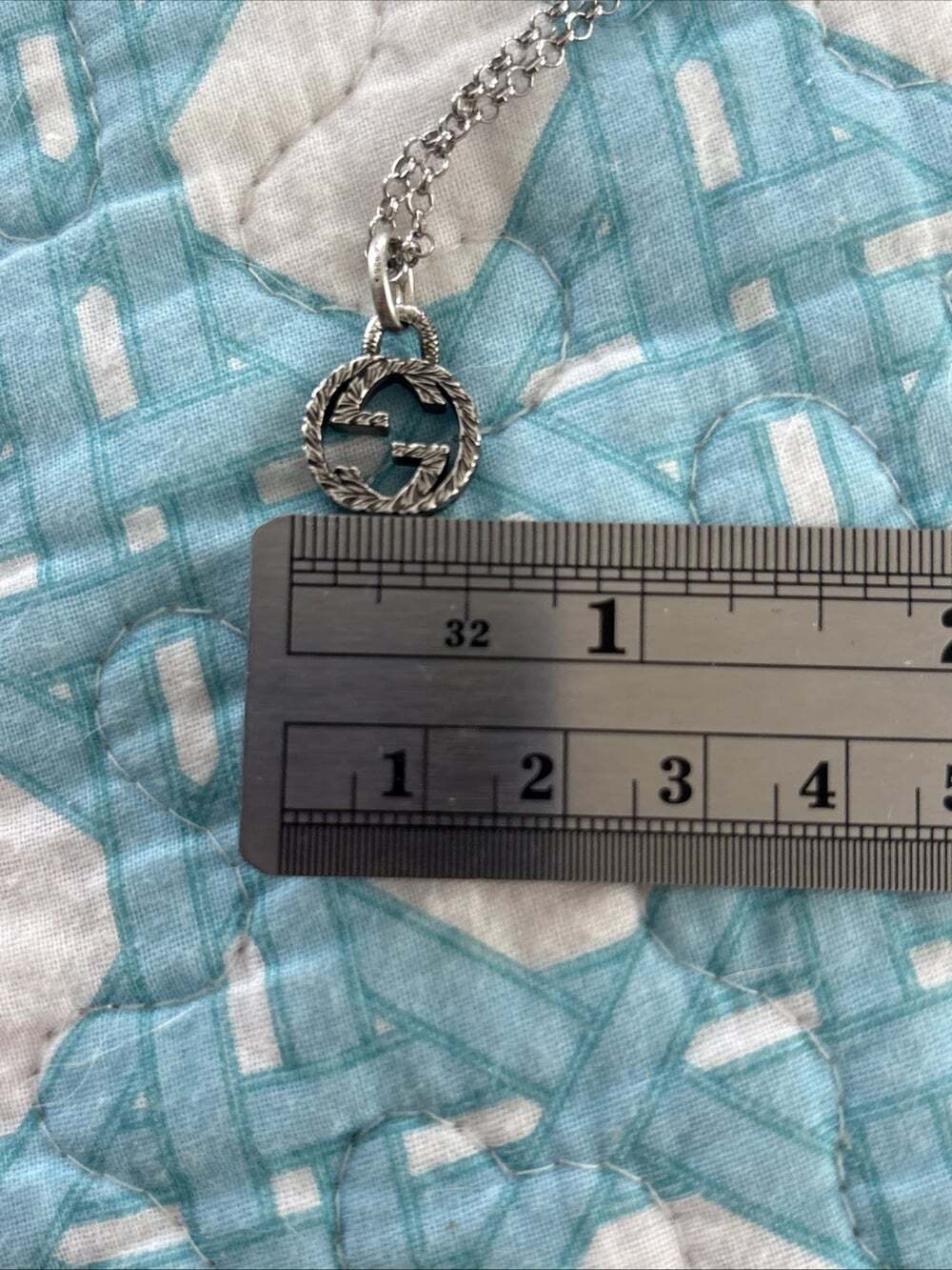 Gucci 925 Silver Interlocking Double G Logo Textured Pendant Rolo Necklace 19" - Picture 4 of 16